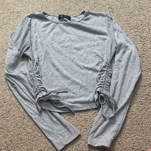 Chic Gray Ruched Long Sleeve Top